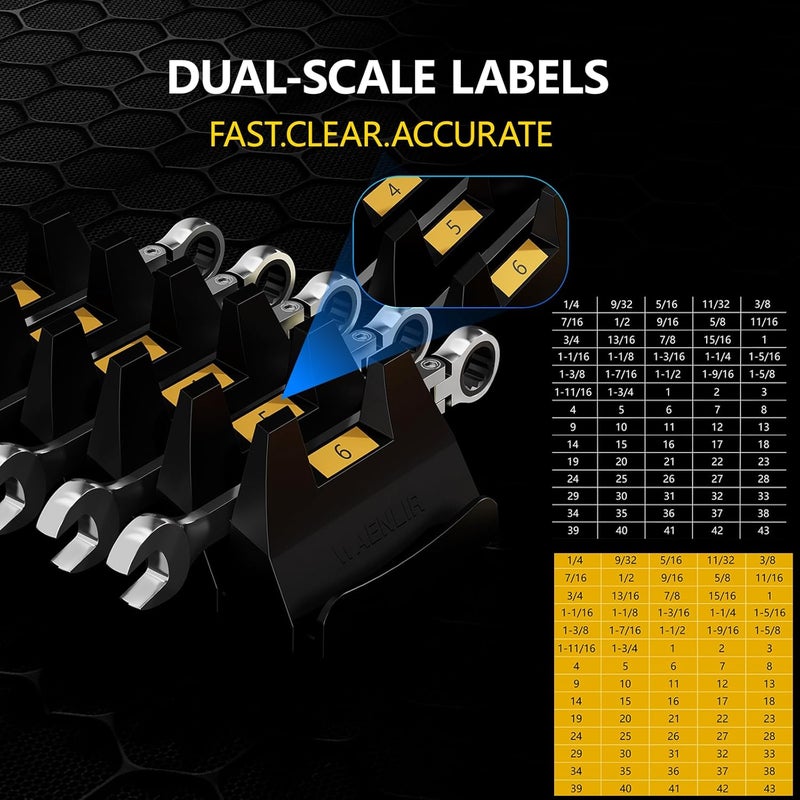 WAENLIR 24PCS Magnetic Modular Wrench Organizer Set-Tool Drawer Storage Rack with Metric&SAE Labels, Wrench Holder with Magnet, Perfect Tool Gift for Men, father, boyfriend, DIYers & Mechanics (Black) - Image 5